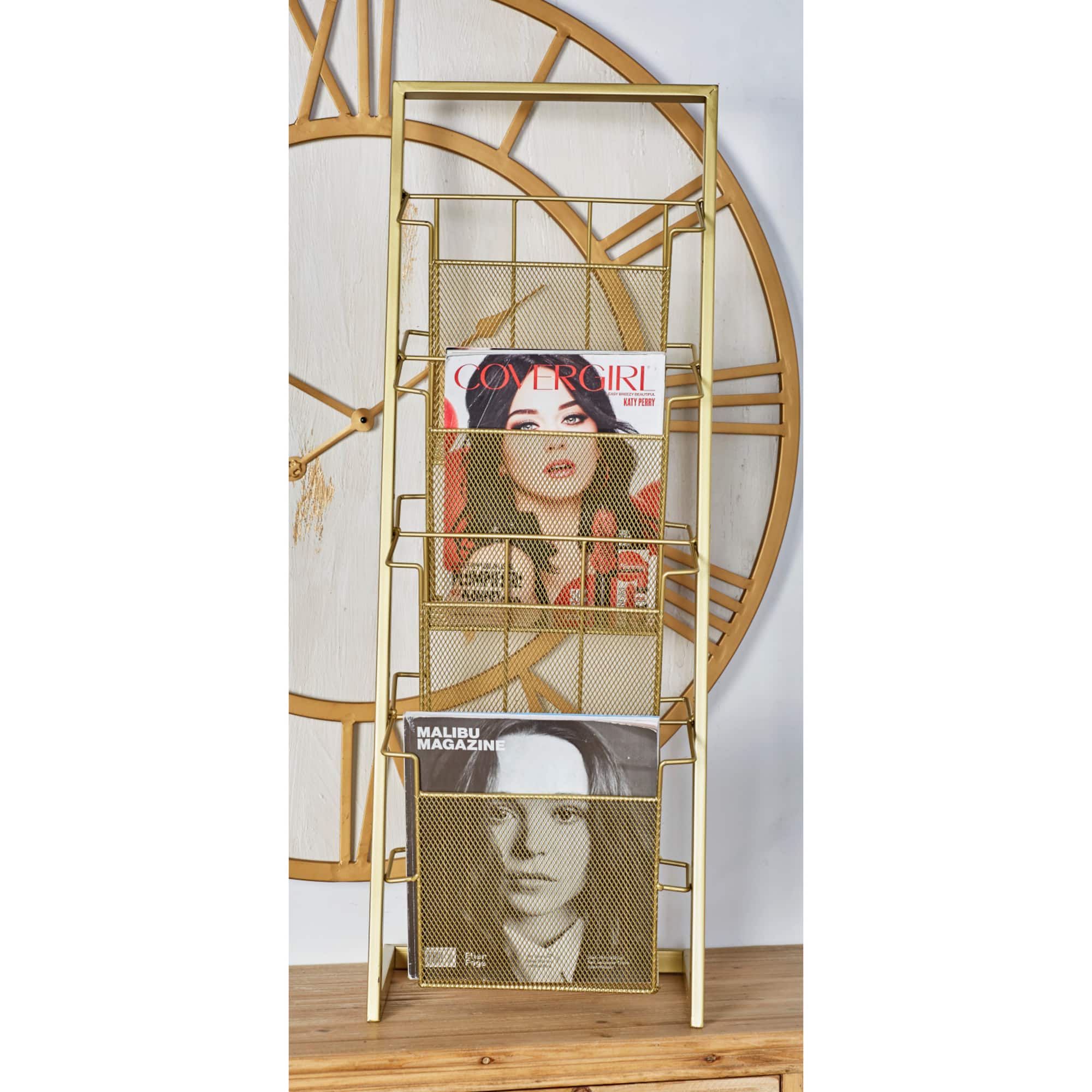 Gold Contemporary Tabletop Metal Magazine Rack